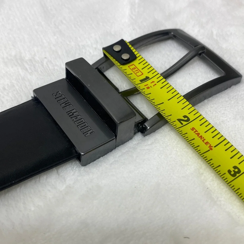 Steve Madden Mens Dressy Leather Belt Black Gunmetal‎ Buckle Size 36